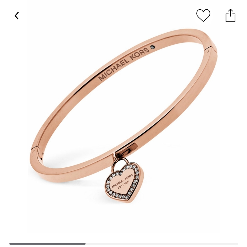 Michael Kors Rose-Gold-Tone Bangle with MK Heart Charm